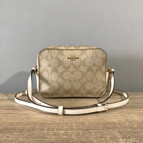 Coach Mini Jamie Camera Bag Signature Canvas Light Khaki Chalk Crossbody - Picture 1 of 11